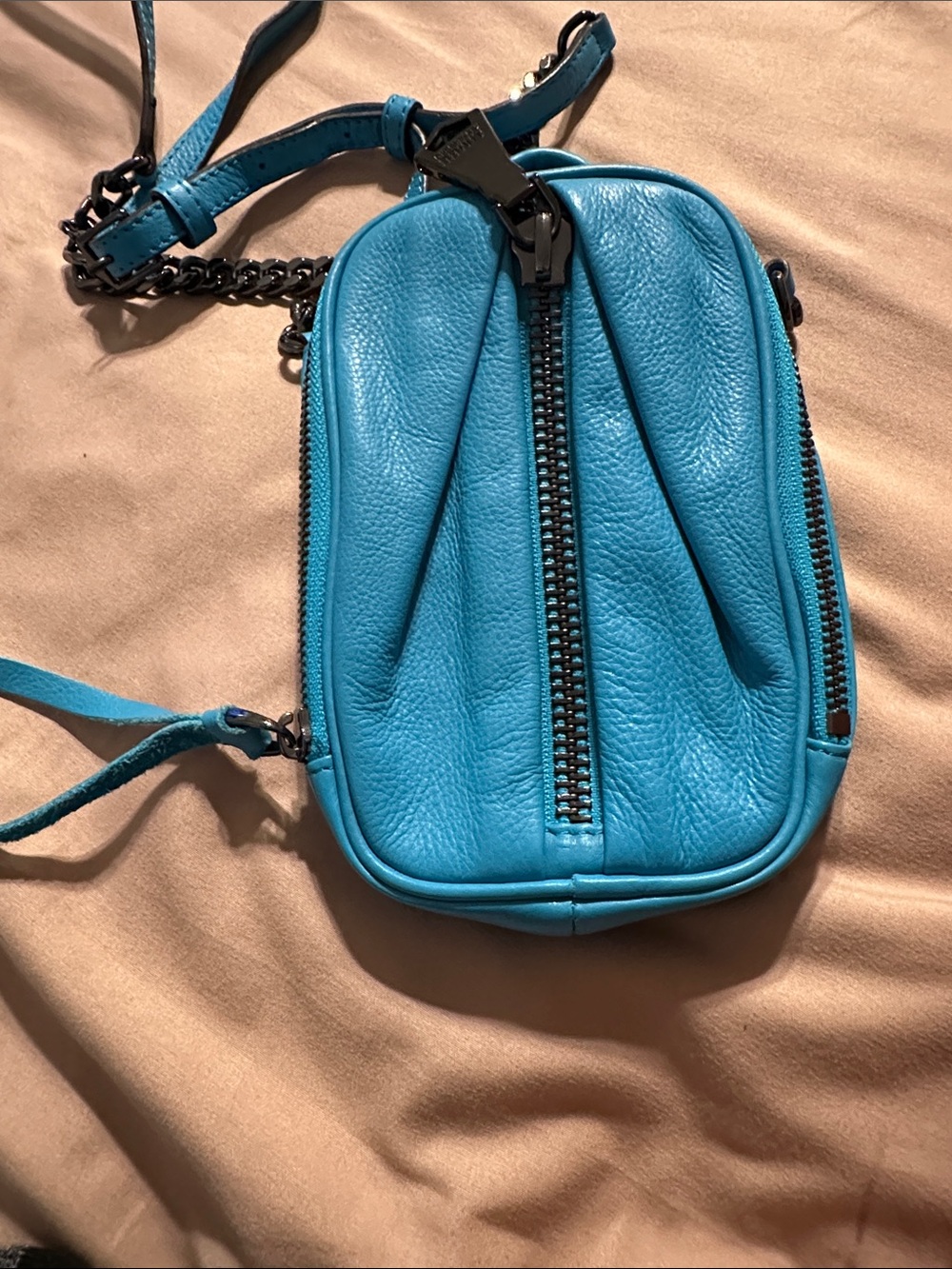 Teal Leather Aimee KestenbergCrossbody Bag with Chain Strap - Picture 3 of 9